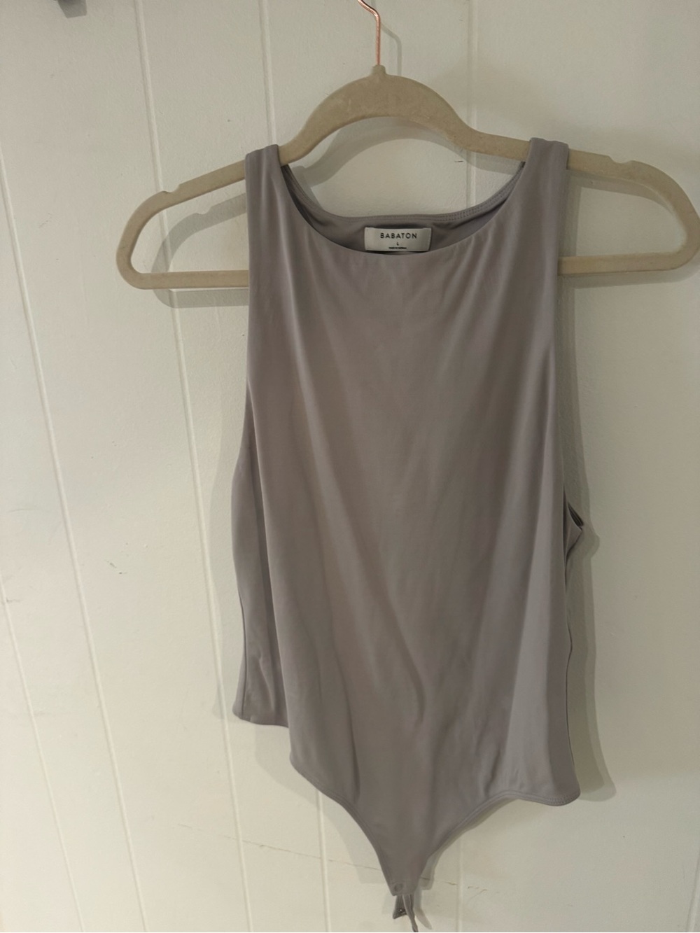Aritzia Babaton Contour High Neck Taupe Sleeveless Bodysuit Top - L